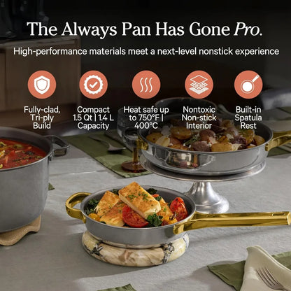 titanium always pan pro - 10.6” (2.8 qt) no-coating nonstick skillet | tri-ply titanium & stainless steel | safe for oven, indu