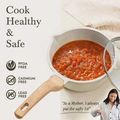 DONNOR 2.5Qt Sauce Pan With Lid Nonstick Granite Saucepan for All Stove Top Sauce Soup Pot Milk Pan with Pour Spouts JT281