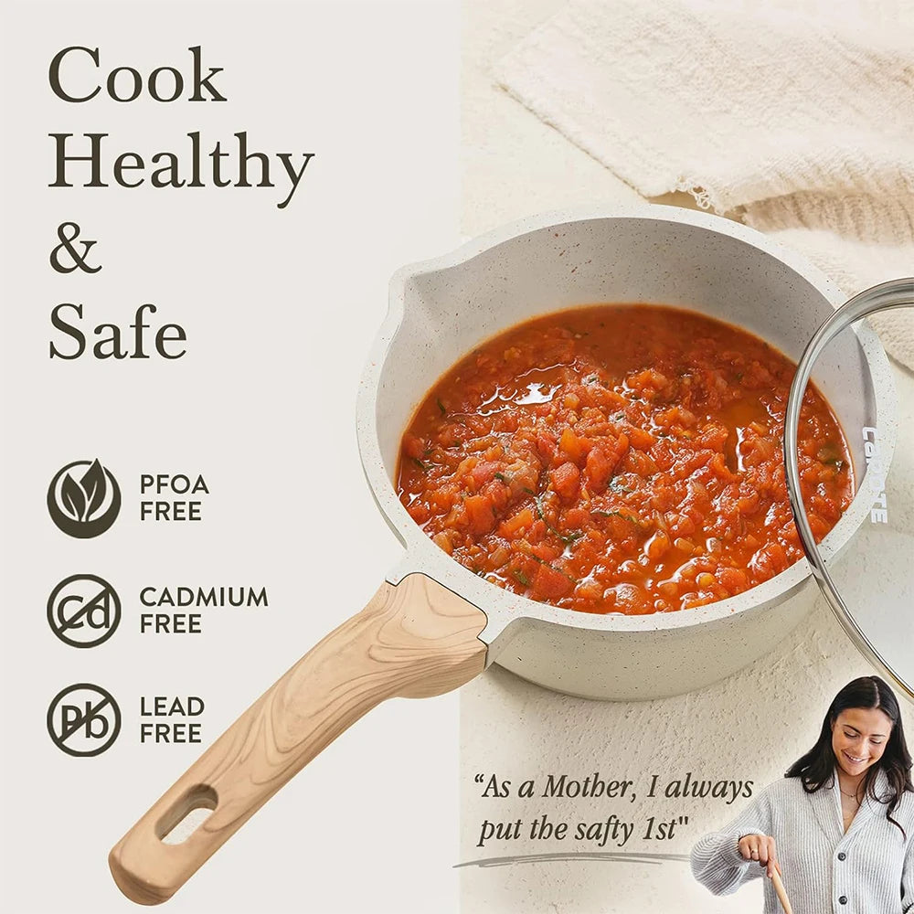 DONNOR 2.5Qt Sauce Pan With Lid Nonstick Granite Saucepan for All Stove Top Sauce Soup Pot Milk Pan with Pour Spouts JT281