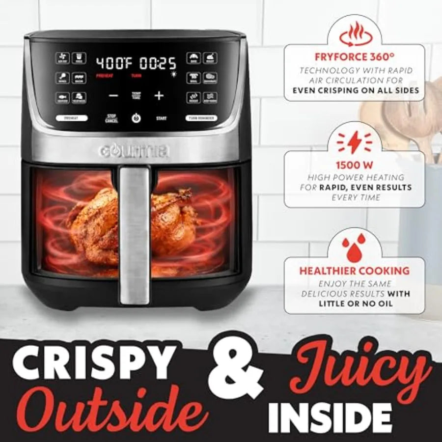 Air Fryer 7 Qt Large Ccity with LED Display 12 One-Touch Presets FryForce 360 Technology Nonstick Dishwasher-Safe Basket Crispe