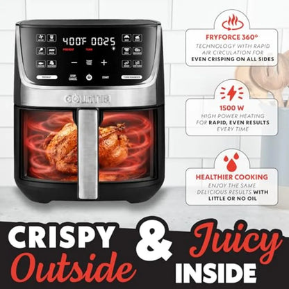 Air Fryer 7 Qt Large Ccity with LED Display 12 One-Touch Presets FryForce 360 Technology Nonstick Dishwasher-Safe Basket Crispe
