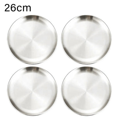 4Pcs Stainless Steel Plate Tray, Dining Tray, Steak Plate, Barbecue Plate, Korean Stainless Steel Circular Barbecue Plate