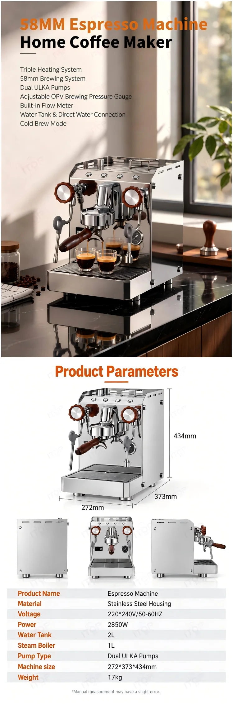 STLF  Hot Selling 58mm Home Espresso Maker, Triple Heating System, Dual Pumps, Home Coffee Maker with Cold Brew Mode