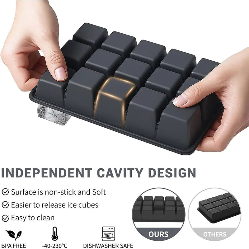 2PCS Ice Cube Moulds with Lid 15 Grid Silicone Freezer Ice Cube Trays Reusable Ice Cube Mold for Whiskey Cocktail Juice Coffee