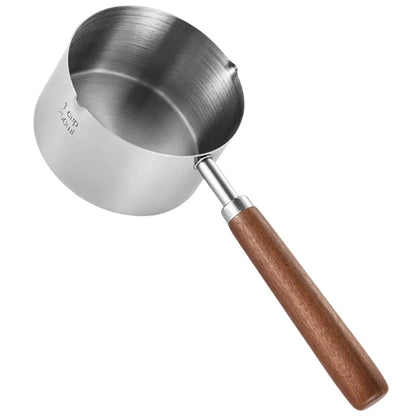 250Ml Stainless Steel Sauce Pan with Wood Handle Melting Bowl for Butter Chocolate Milk Oil Pour Spout Ergonomic Anti Scald