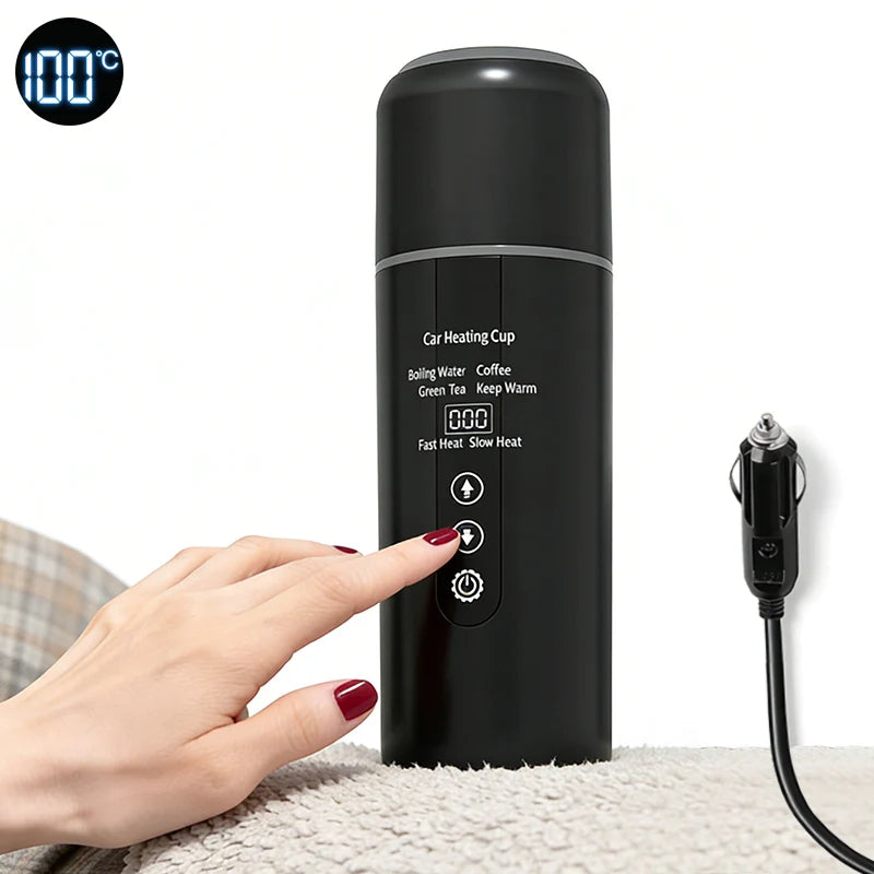 LED Digital Display Electric Heating Bottle Boil Water Mini Heated Kettle Car 12V 24V Travel 4 Gear Thermostatic Keep Warm Cup