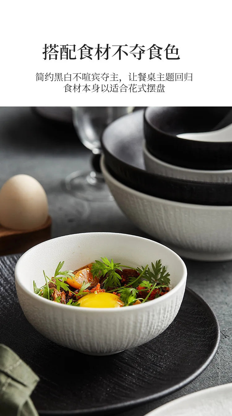 Black and white ceramic tableware, plates, plates, household eating bowls, soup bowls, high-end luxury Japanese tableware sets.