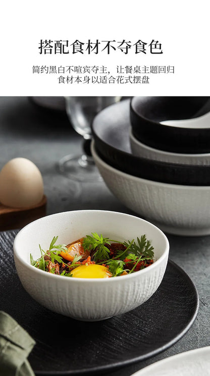 Black and white ceramic tableware, plates, plates, household eating bowls, soup bowls, high-end luxury Japanese tableware sets.