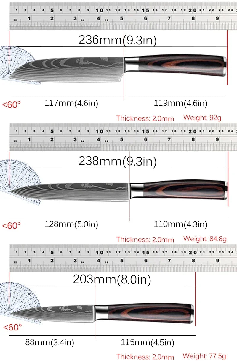 WXCOO 1~3 Pcs Knife Kitchen Utility Damascus Laser Santoku Japanese Chef Cleaver Slicing Wooden Handle Kitchen Accessories