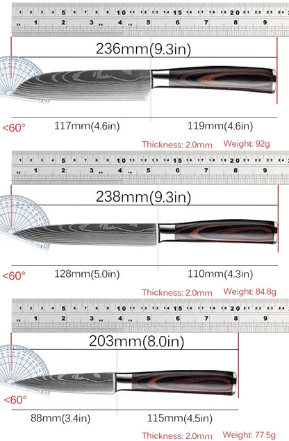 WXCOO 1~3 Pcs Knife Kitchen Utility Damascus Laser Santoku Japanese Chef Cleaver Slicing Wooden Handle Kitchen Accessories