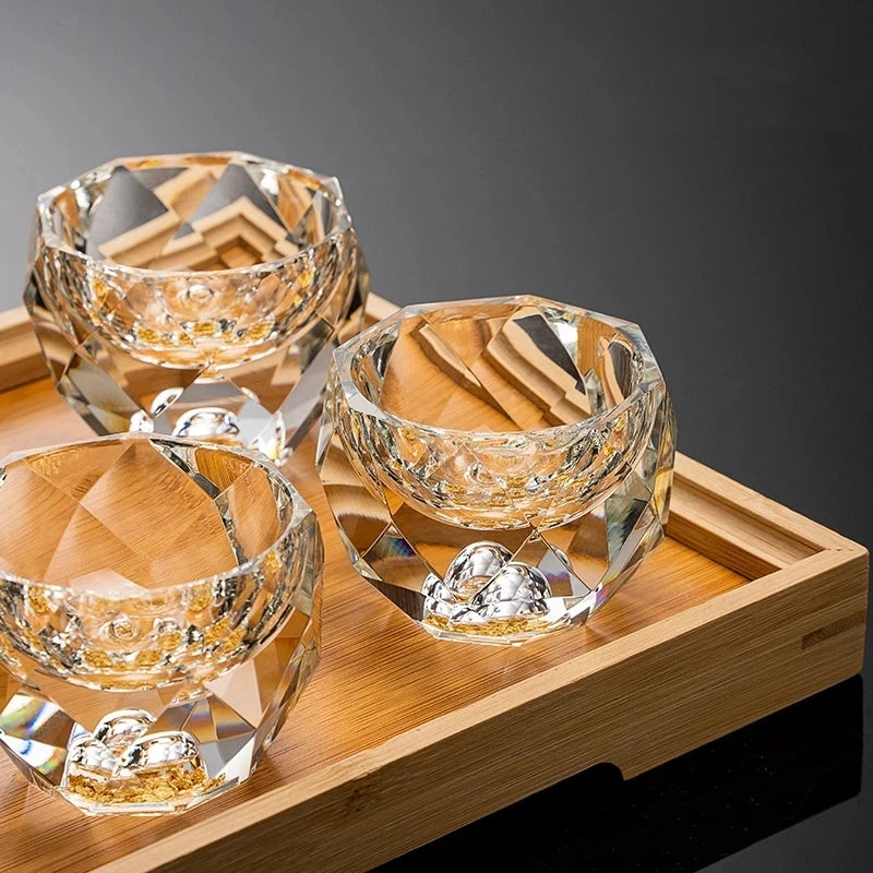 50ml Luxury Crystal Glass Vodka Shot Glass Sake Teacup Glass Bar Liqueur Double Bottom Gold Foil Glass Tea Cup