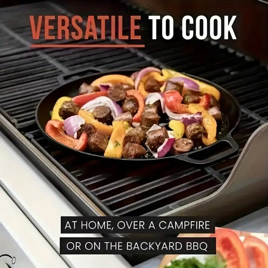 Multifunctional Cast Iron Skillet — Non-Stick Design, Ideal for Pizza, Grilling, and Pancakes — Compatible with All Stove Types