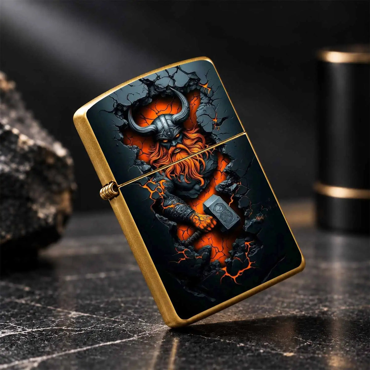 Creative Wall-Breaking Viking Themed Lighter, Cool Orange Glowing Crack Texture, Exquisite Mjolnir Design, Stylish Portable Accessory, Perfect For Daily Use, Outdoor Camping, Gatherings, Gifting, Unique High-Quality Present F