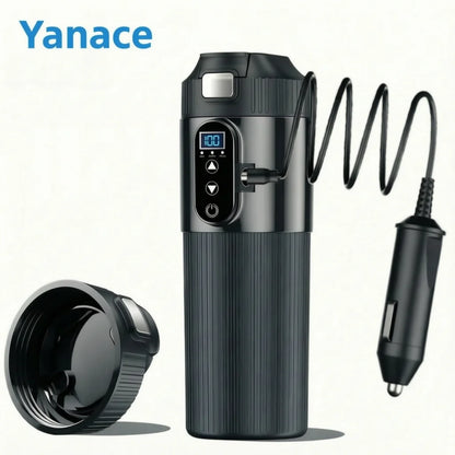 Yanace Smart Car Kettle 12V/24V Portable Electric Heating Cup with Digital Display Camping Office 500ml Capacity Black Design