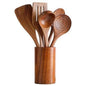4-8pcs Wooden Cooking Spoon with Storage Bucket Durable Kitchen Utensils Set Natural Material Unbreakable Kitchen Shovel Set