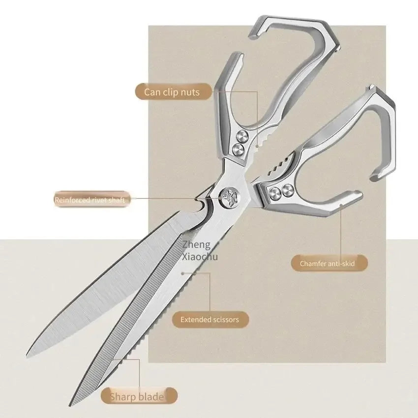 New Multifunctional Stainless Steel Poultry Bone Scissors for Home Use Extended-Length Kitchen Seamstress ScissorsGrill Scissors