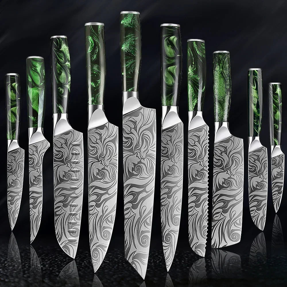 Damascus Pattern Knives Set Stainless Steel Chef Knife Japanese Santoku Knife Boning Knife Meat Cleaver Household Bread Knives