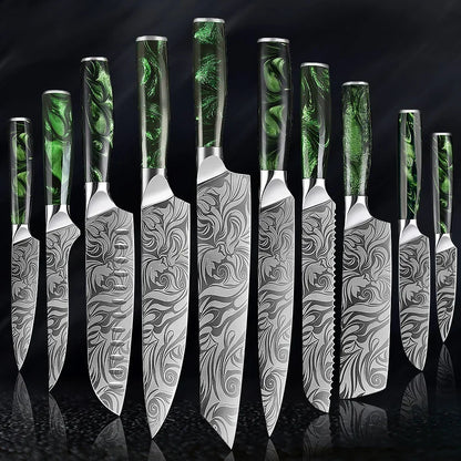 Damascus Pattern Knives Set Stainless Steel Chef Knife Japanese Santoku Knife Boning Knife Meat Cleaver Household Bread Knives