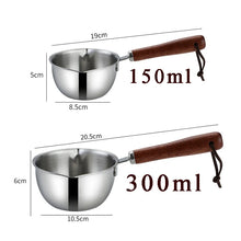Mini Oil Pouring Pot with Wooden Handle 304 Stainless Steel Milk Pan Kitchen Butter Baking Measuring Pots for Household Cooking