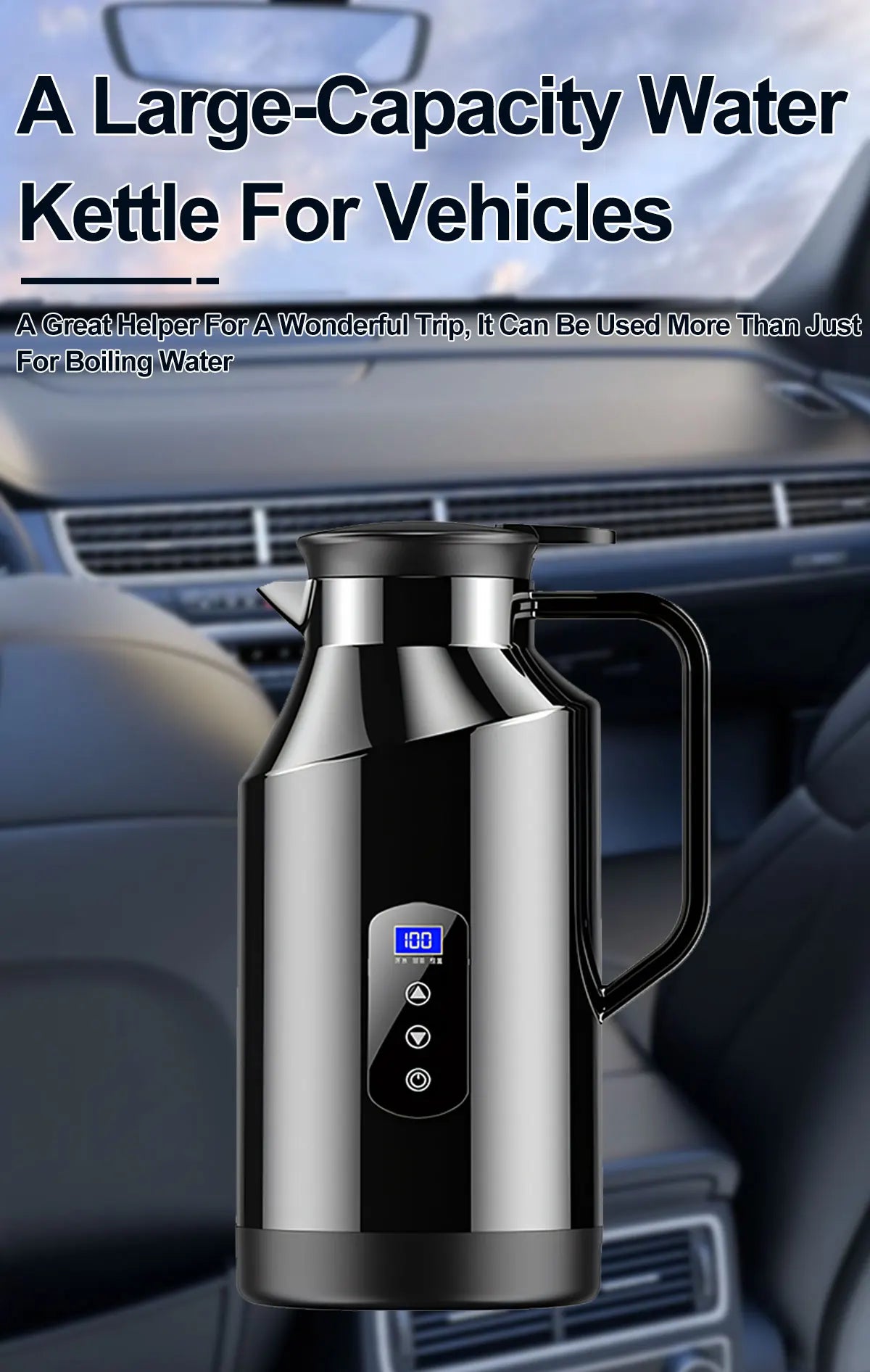 Portable Car Hot Kettle 1.5L Large Capacity 304 Stainless Steel Portable Water Heater Auto Travel 12V 24V For Coffee Tea