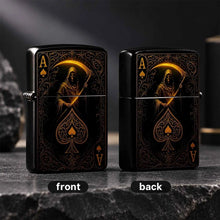 Retro Grim Reaper Ace Of Spades Themed Lighter, Exquisite Gold Foil Engraved Art Stylish Accessory, Portable Versatile Daily Use Ignition Tool, Unique Creative Present For Party Travel Gatherings All Scenarios A Humorous And