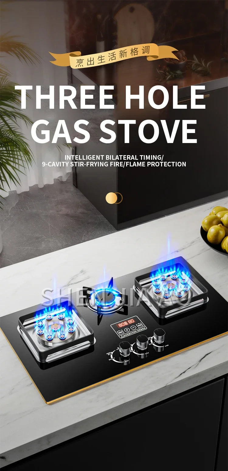 7.2KW Gas Stove Household Three Stove Timing Table Embedded Dual-purpose Natural Gas Liquefied Gas Fire Stove