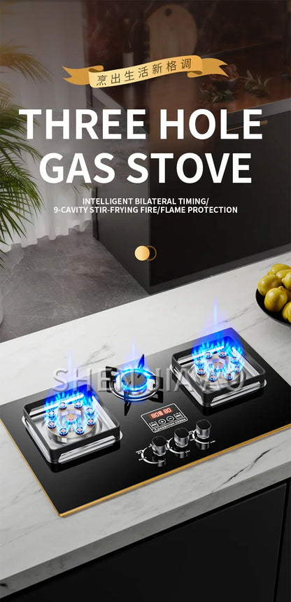 7.2KW Gas Stove Household Three Stove Timing Table Embedded Dual-purpose Natural Gas Liquefied Gas Fire Stove