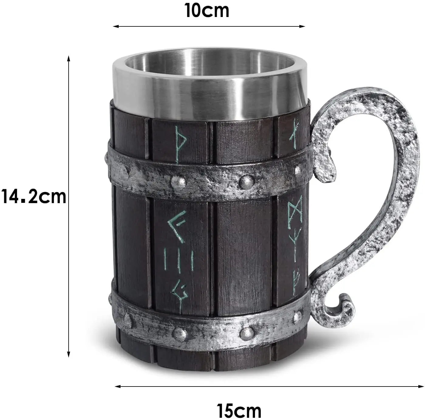 Viking Vintage Oak Barrel Beer Mug Stein with Stainless Steel Liner Coffee Cup Tea Mug Large Capacity Mug Pub Bar Party Gift