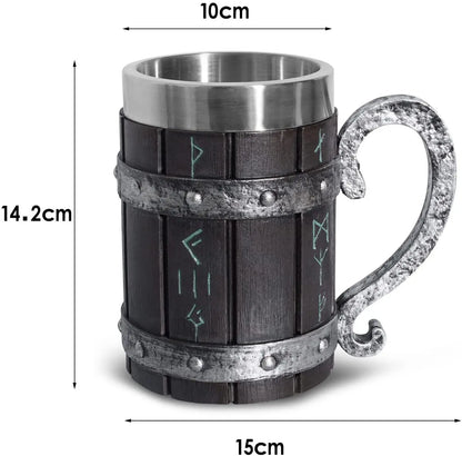Viking Vintage Oak Barrel Beer Mug Stein with Stainless Steel Liner Coffee Cup Tea Mug Large Capacity Mug Pub Bar Party Gift