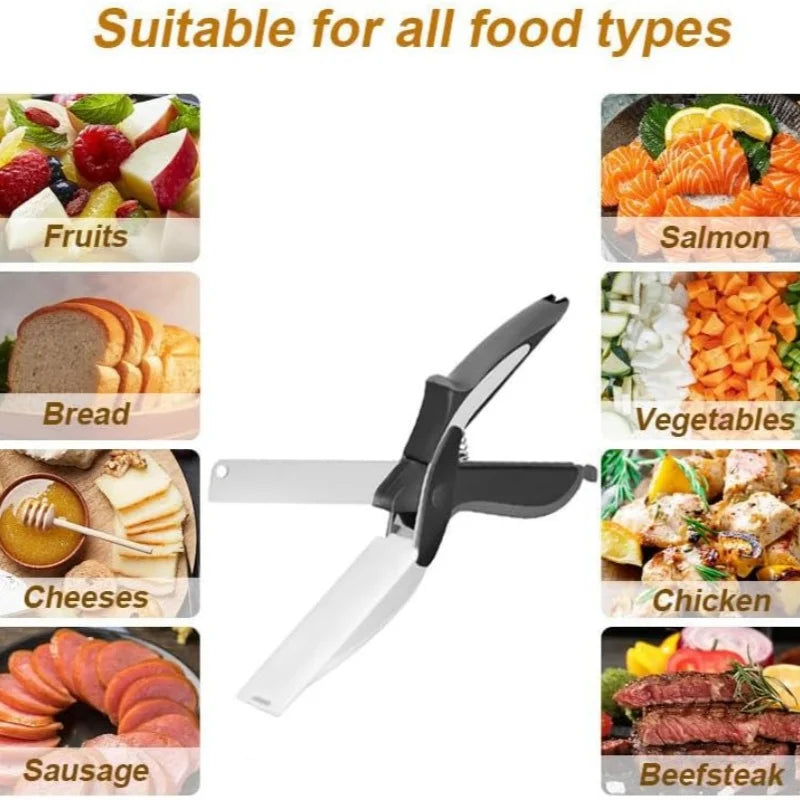 2 in 1 Kitchen Scissors for Food – Stainless Steel 9.5" Tomato Knife Chops Vegetables, Fruit, Cheese, Meat in Seconds | Dishwasher Cutting Board Scissors  – Mess-Free Prep