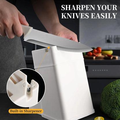 15 Pieces Kitchen Knife Set Stainless Steel Knife Slip Handle with Scissors Sharpener Cutting All-Round