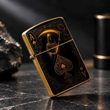 Retro Grim Reaper Ace Of Spades Themed Lighter, Exquisite Gold Foil Engraved Art Stylish Accessory, Portable Versatile Daily Use Ignition Tool, Unique Creative Present For Party Travel Gatherings All Scenarios A Humorous And