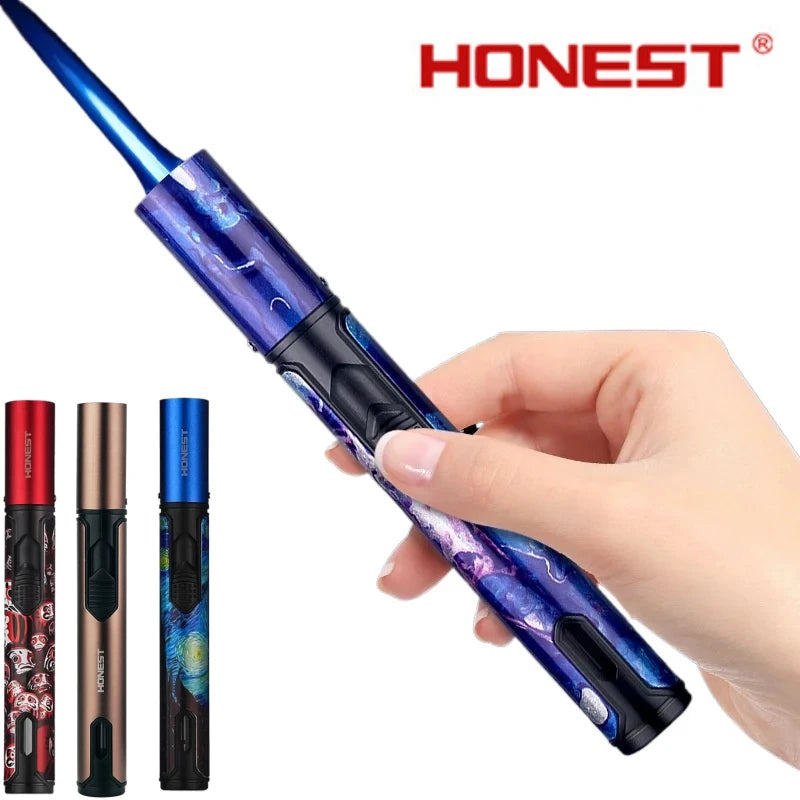 HONEST Metal Windproof Inflatable Lighter Pen Torch Jet Flame Butane Lighter Kitchen Barbecue Candle Camping Men's Small Tool