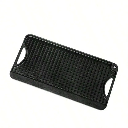 Pre-Seasoned Cast Iron Cooking Plate 20x10 Inch For Gas Stove Top, Camping BBQ, Indoor Kitchen, Double Sided Design Rectangular