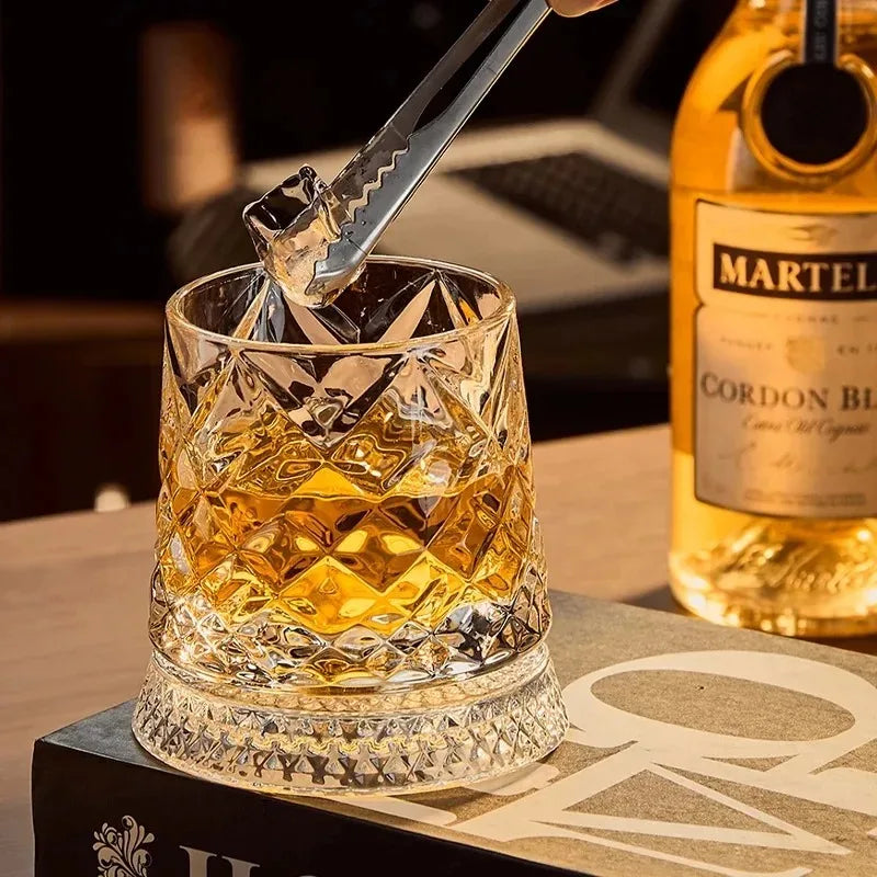 280ml Rotating Whiskey Glass Crystal Rum Glass Cocktail Party Drinking Gift Creative Crystal Premium Beer Glass