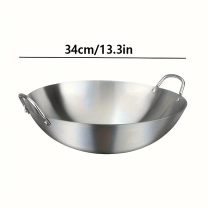 1pc Large Stainless Steel Wok, Uncoated Thick High-Quality Durable Chef'S Pan with Dual Handles, Easy to Clean for Commercial