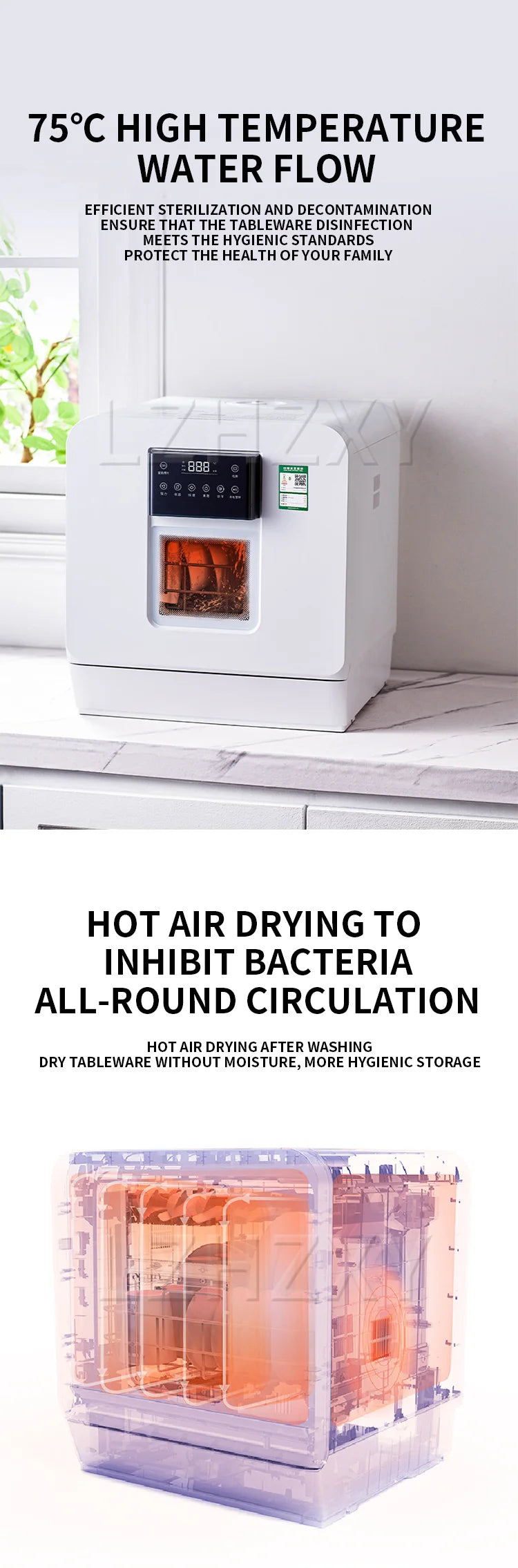 Tabletop Dishwasher Speed,Baby-Care,ECO&Dish Washer for Dorm,RV&amp Food grade high temperature resistant liner