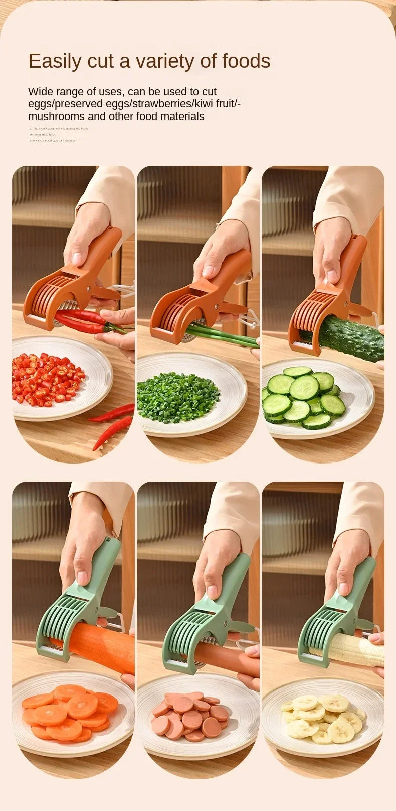 HooFun Kitchen Tools Stainless Steel Vegetable and Fruit Slicer Multi Functional Salad Slicer Kitchen Accessories