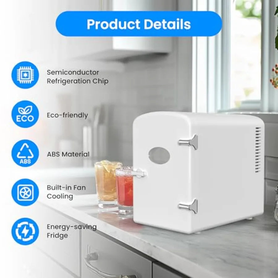 9 Can Mini Fridge Observation, Portable Cooler and Warmer Freon-Free Small Refrigerator, Compact for Skincare, Beverage, Food,