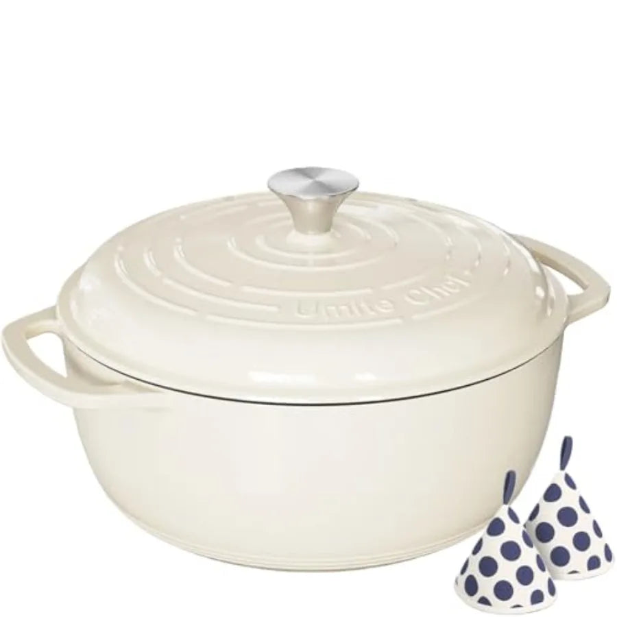 6QT Enameled Cast Iron Dutch Oven with Lid, Versatile Heavy-Duty Cookware Pot for Baking Bread, Braising, Soups and Stews, Oven