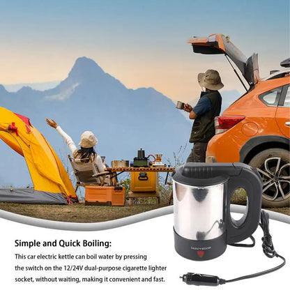 Car Water Boiler 500ml 12V/24V Electric Kettle For Truck Truck Stainless Steel Car Coffee Mug Heated Water Cup Pot Bottle