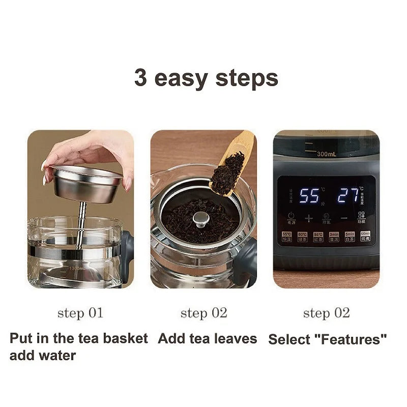 1.3L Electric Kettle With Filter Smart Health Pot Office Temperature Control Glass Flower Teapot Home Tea Maker Auto Thermos