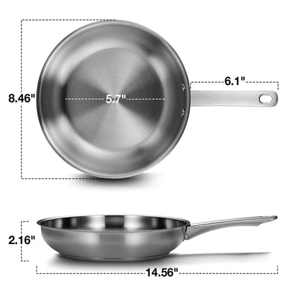 KOCH SYSTEME CS 8inch Frying Pan Stainless Steel Pan for Professional Cooking Uncoated Steak Frying pan omelette pan Induction