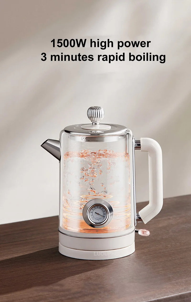 1500W Vintage Electric Kettle 304 stainless steel Fast Heating Water Boiler With Thermometer Home Water Boiling Cooking Pot 1.8L