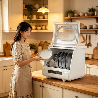 Portable Countertop Dishwasher Compact Dishwasher Mini Countertop Dishwasher 15.74*15.74*17.71in High-Temperature Water Twelve High-Performance Spray Jets Low Noise For Home Apartment Camper Rv