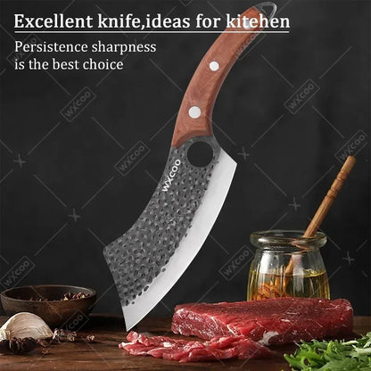 WXCOO Kitchen Knife for Cooking BBQ Lamb Beef Meat Cleaver Fruit Slicing Hand forged Butcher Knife Magnetic Knife Holder Set