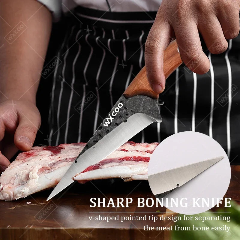 WXCOO Handmade Forged Knife Butcher Cleaver Knife Meat Cutting Japanese Kitchen Pork Bone Shaving Knives Boning Knife