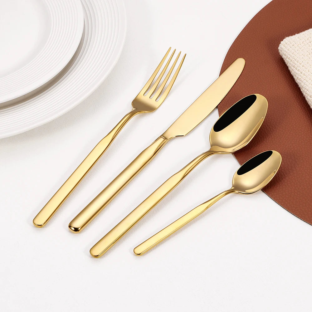4/6/12/16/18/20/24Pcs Gold Cutlery Set Stainless Steel 304 Tableware Elegant Western Knife Fork Spoon Mirror Dinner Set
