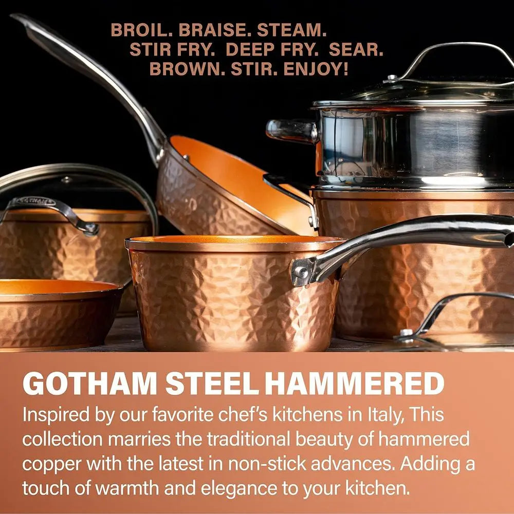 3-Piece Nonstick Copper Pan Set: 8, 10, 12 Skillets, Omelet Pan, Dishwasher Safe, Cool Touch Handles