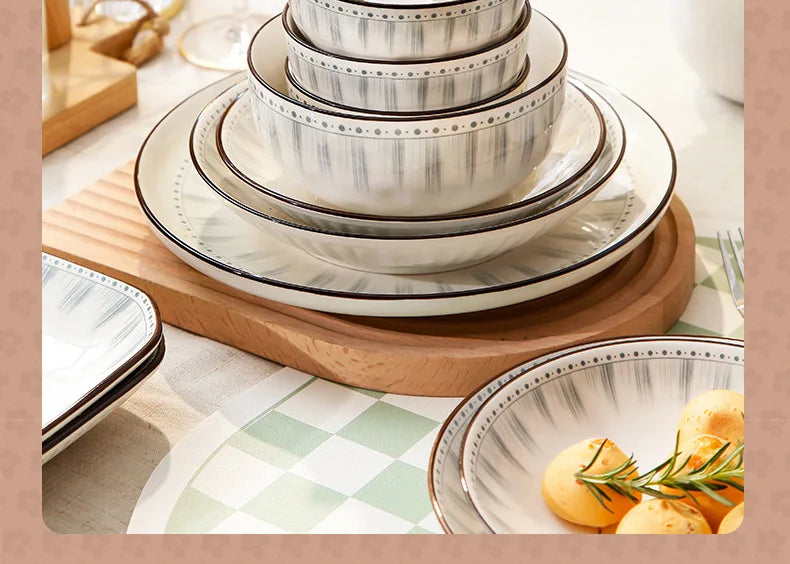 Simple Ceramic Bowl, Combination, Underglaze Color,  Tableware